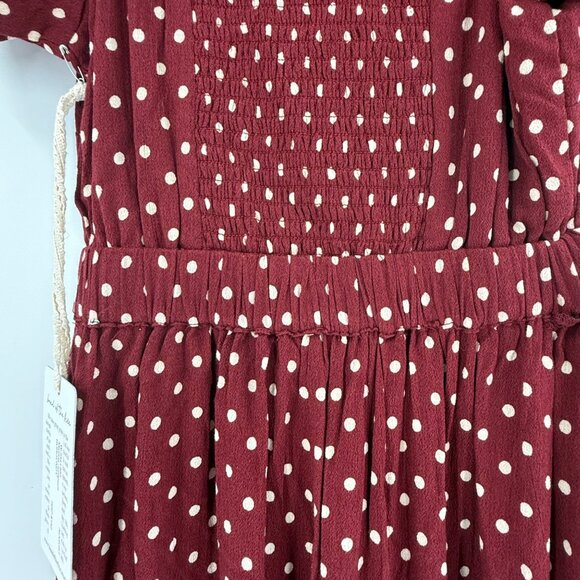 Band Of The Free Burgundy Polka Dot Puff Sleeve Maxi Jumpsuit Womens S/M - Picture 9 of 15